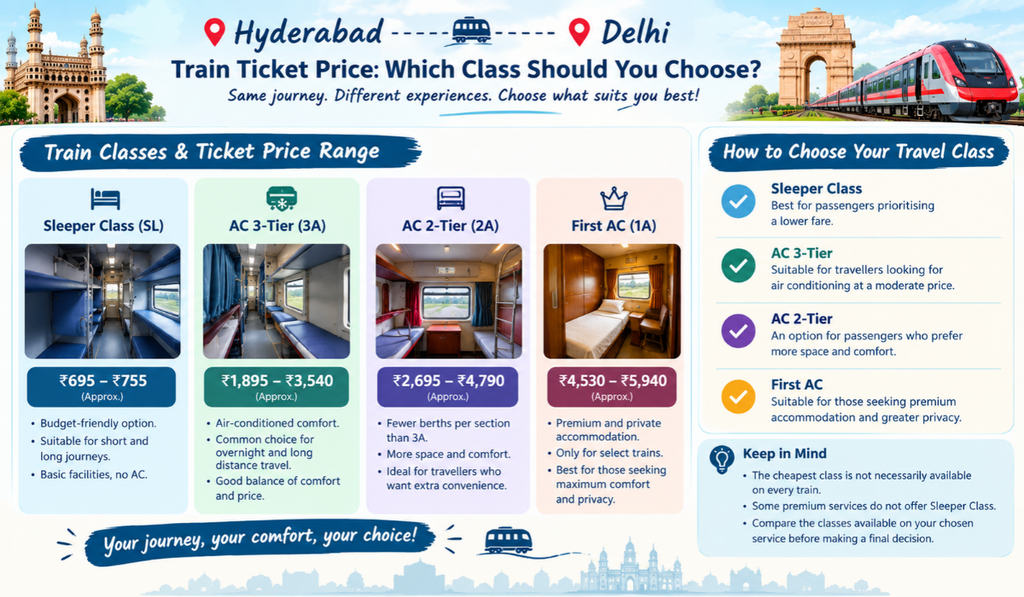Hyderabad to Delhi Train Ticket Price