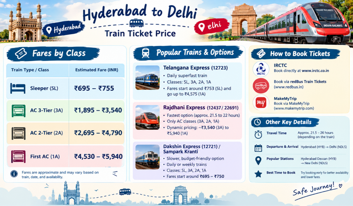 Hyderabad to Delhi Train Ticket Price